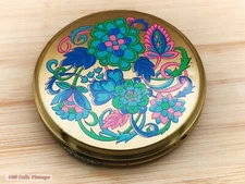 Pop Art Green and Blue Flowers-Vintage Make Up/Powder Compact-0vi