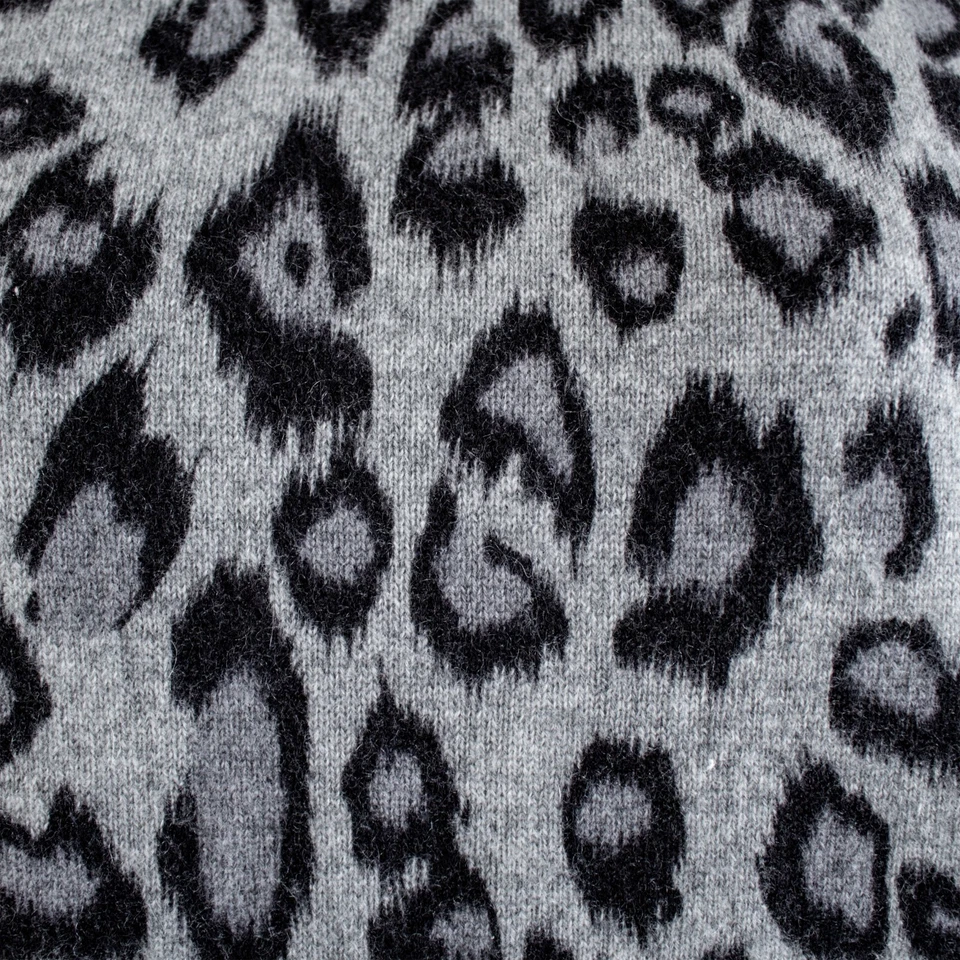 Nuevo Suéter Cajero Mujer Tejido Negro Gris Patrón Leopardo BLOOMINGDALE's Talla XL Foto 2 de 4
