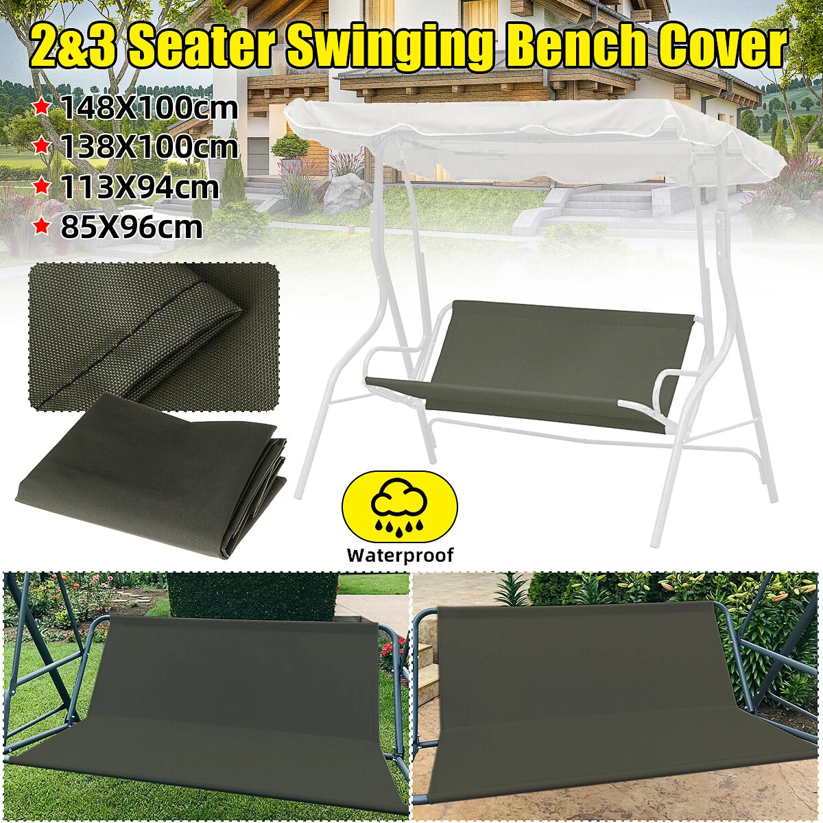 2 3 Seat Waterproof Swing Cover Chair Bench Replacement Patio