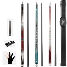 58" Pro 2-Piece Carbon Fiber Pool Cue Stick w/ Leather Bag Extension Rod  Glove