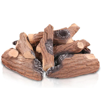 Fireplace Log Set 9-Piece 10 In. Ceramic Decorative Flame Vented Gas Deco Logs