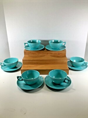 6 Sets Turquoise Teal Blue Melmac Cups & Saucers  Branchell Co by  K.LA Movne' 