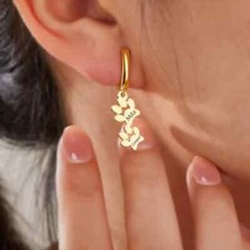 Custom 1-3 Name Paw Shape Earring Cat Dog Pets Gift Stainless Steel Jewelry Gold
