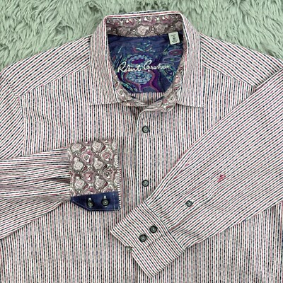 Robert Graham Shirt Men s M Striped Abstract Flip Cuff Long Sleeve Preppy