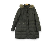 Larry Levine Padded Coat Jacket Ladies Xl Khaki Green Puffer Hooded Fur Trim