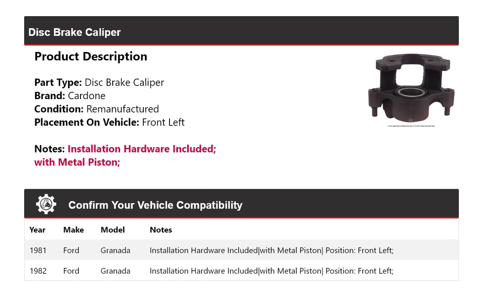 Pinza de freno de disco delantera izquierda cardone para Ford Granada 1981-1982 Foto 2 de 4