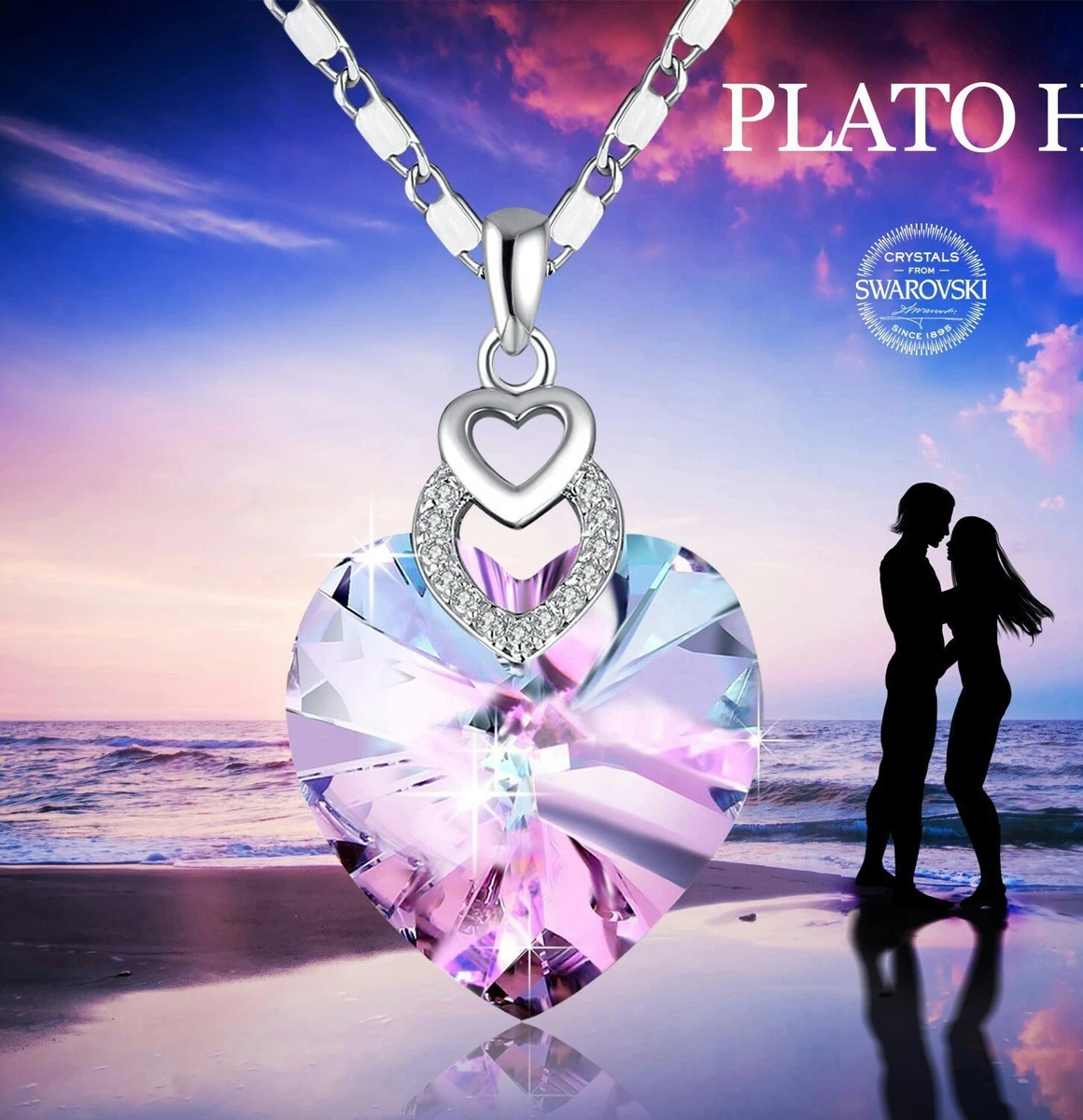 Crystal heart pendant clearance necklace