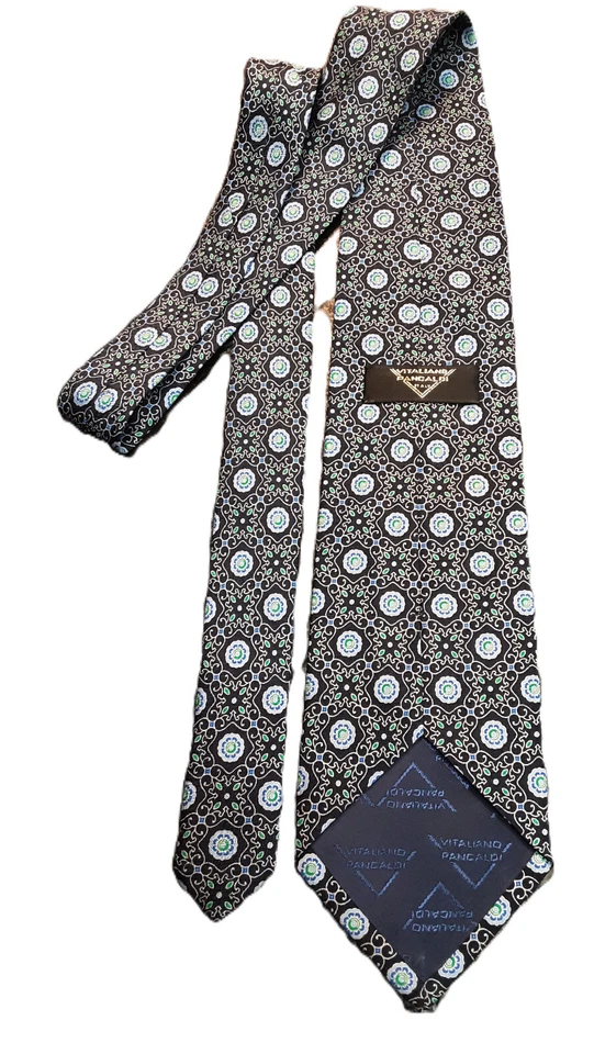 "Corbata foulard medallón de seda VITALIANO PANCALDI - Hecha a mano en Italia - 59"" x 3,5""" Foto 3 de 4