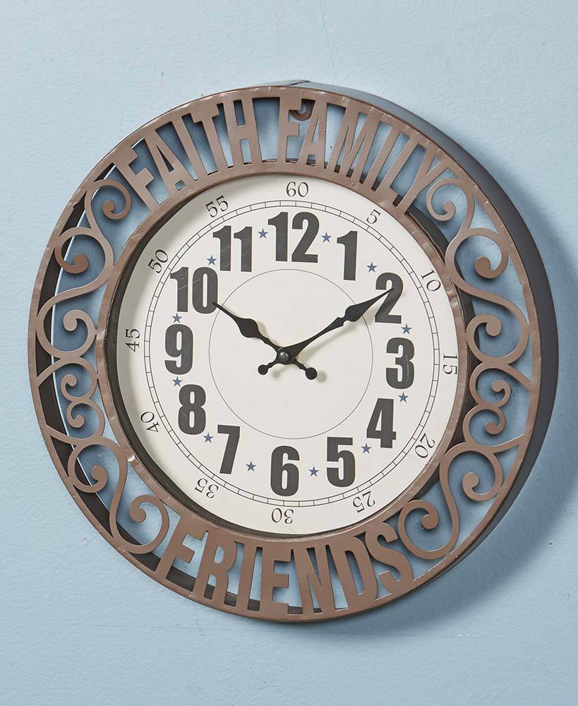 Live Laugh Love Sentiment Wall Clock Family Faith Friends Scrolled Metal Clock