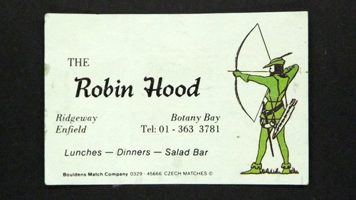 Matchbox Label Pub Robin Hood Ridgeway Botany Bay Enfield MJ1113
