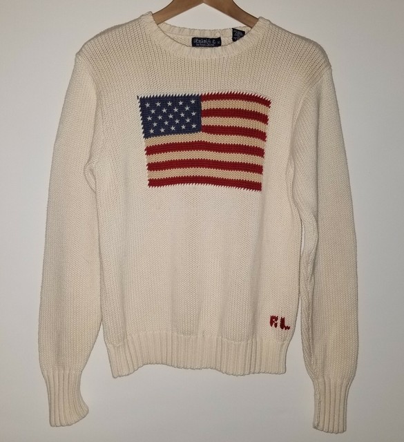 Vintage Polo Ralph Lauren USA Flag Knit Sweater XL Cream Cotton RL Japan | eBay