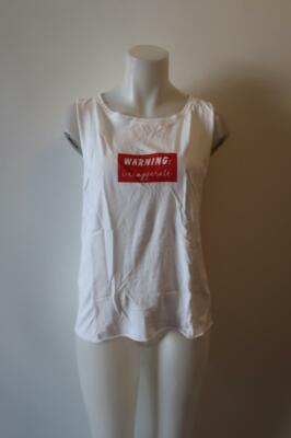 WOMENS EMI JAY WHITE RED WARNING I EXAGGERATE TANK T-SHIRT OS *