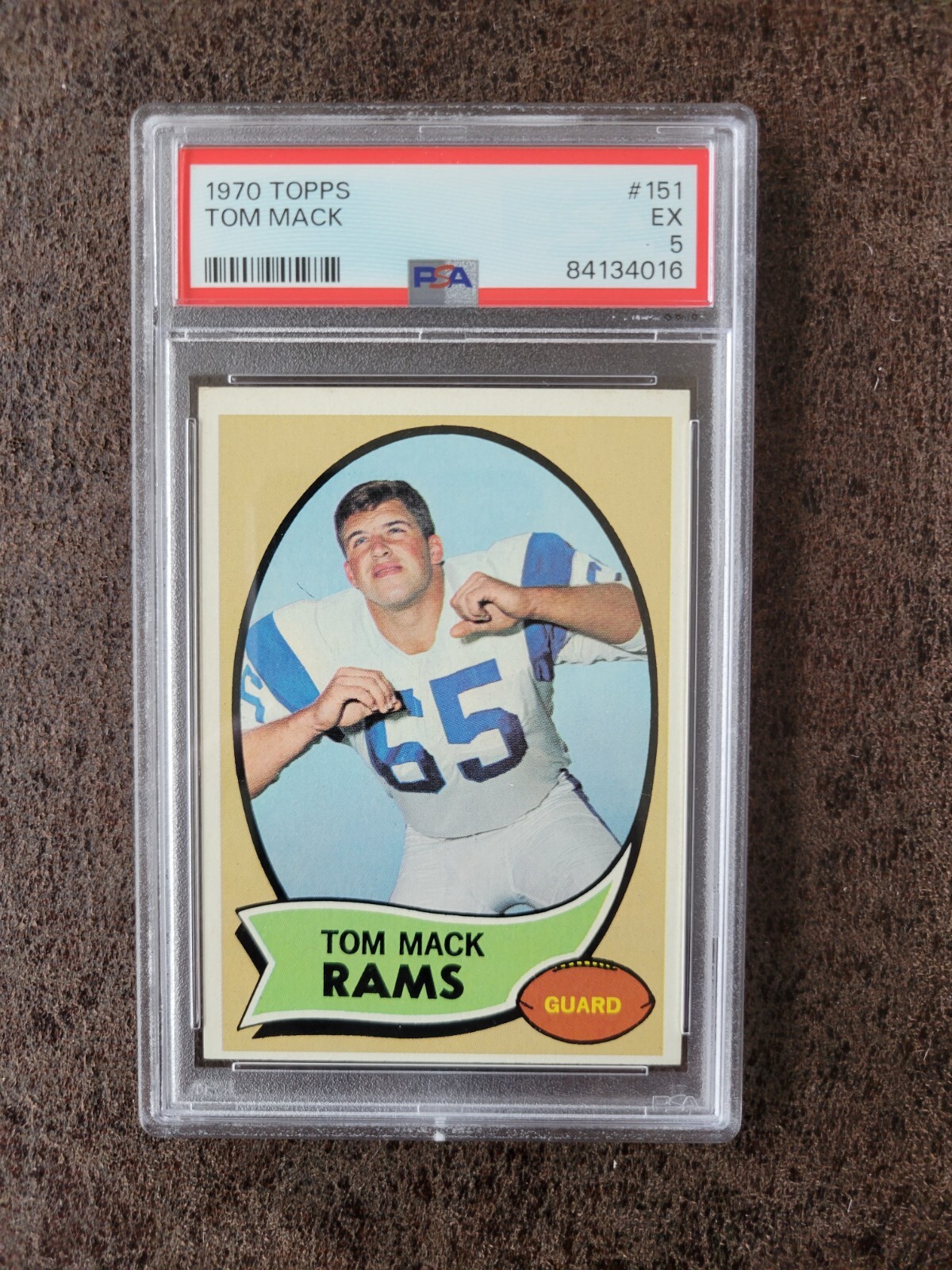 1970 Topps Football ROOKIE Tom Mack #151 - PSA 5 - Los Angeles Rams