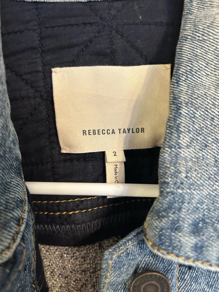 Rebecca Taylor 粗花呢牛仔纽扣前夹克 2 S 胶囊蓝色经典学院风 — 第 3/4 张图片