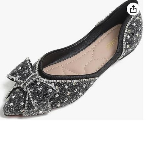 Women Rhinestone Flats Comfort Pointed Toe Ballet Flat Shoe - Size 8