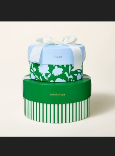 Kate Spade New York Target Round Gift Boxes Green White Stripe Dots Set of 2 NEW