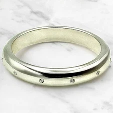 Vtg RHINESTONE BANGLE BRACELET 7.75” Silvery Sleek Modern Sparkle EUC