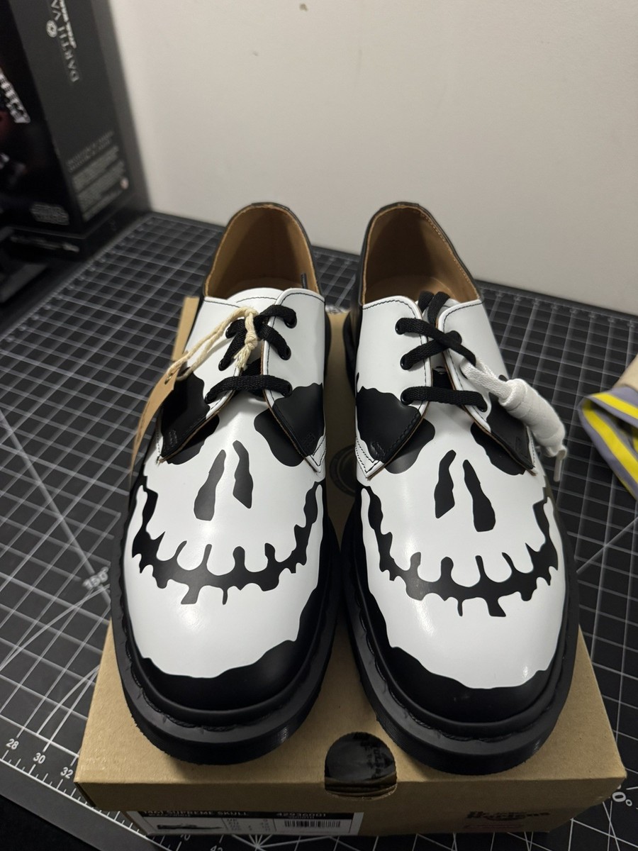 SUPREME DR. MARTENS 1461 3-EYE SHOE SKULL BLACK & WHITE US Size 10