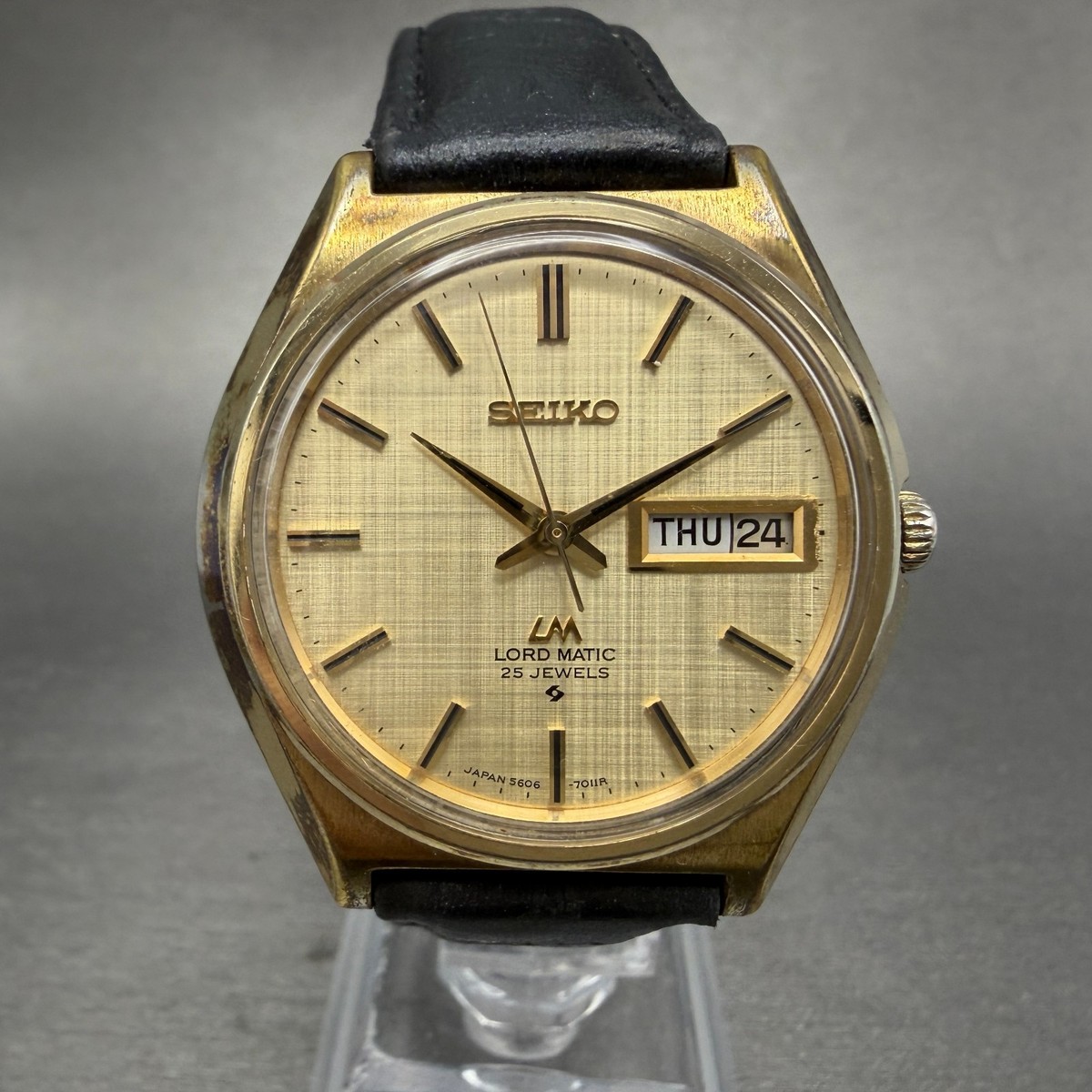 Seiko Lord Matic Watch Men 36mm Champagne Dial Gold Tone Daydate