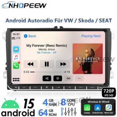 8-Core 4+64GB Android 15 Radio CarPlay GPS Für VW Golf 5 6 Polo T5 Touran Passat
