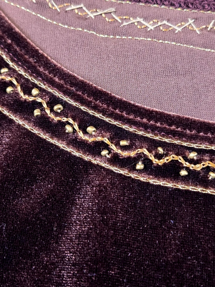 Vestido Bandolino De Colección Y2K Para Mujer 12 Marrón Terciopelo Paisley Cuentas Gitano Capricho Foto 4 de 4