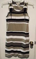 Michael Kors Green Striped Lace-Up Tank Knit Shift Dress Womens Sz S Small