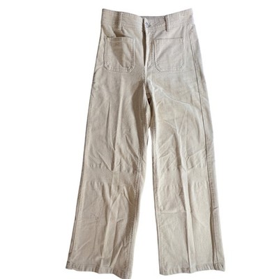 Oat New York Corduroy Pants Womens 6/28 Cream High Rise Wide Leg Stretch Utility