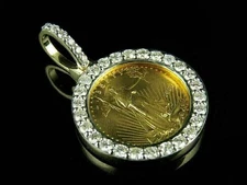 1Ct Lab Created Diamond Men's liberty Medallion Pendant 14K Yellow Gold Plated