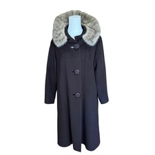 Vintage 1960s Union Made Dark Brown Faux Fur Collar Coat Women  s M/L