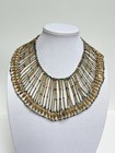 Vintage Egyptian Revival Bib Collar Necklace Gold Tone Faience Beads Cleopatra — photo 1