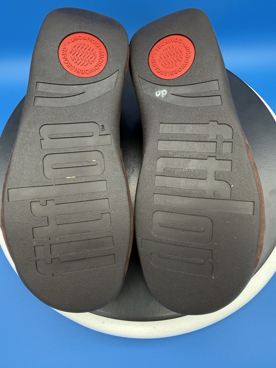 FitFlop Shuv Buckle-Strap Clogs Womens Size 8 Brown Nubuck Slip On