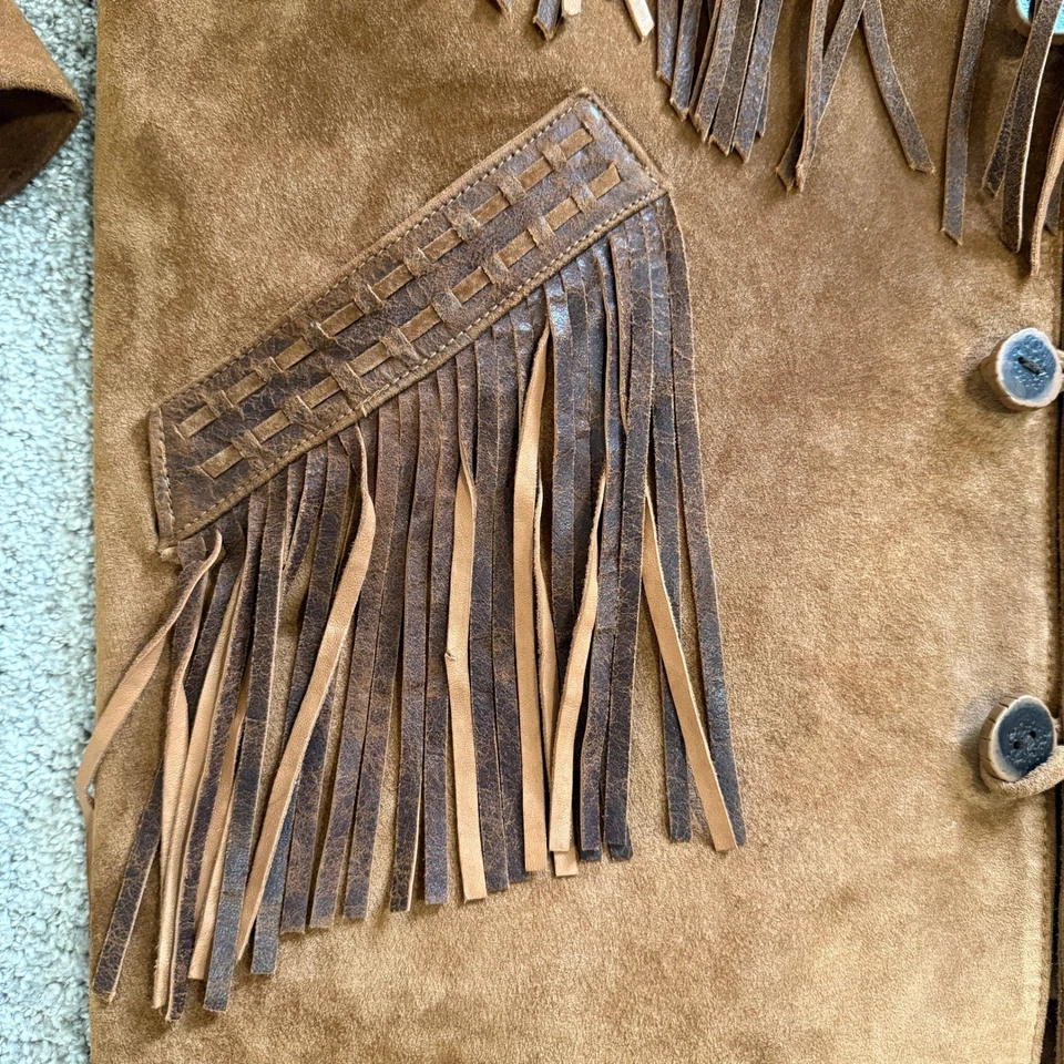 Vintage Scully Mens Suede Leather Fringe Western Cowboy Jacket XL Brown - Image 3 of 4