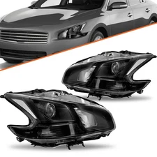 Black For 2009-2014 Nissan Maxima Halogen Headlights Clear Corner Headlamps Pair
