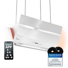 KKT KOLBE Dunstabzugshaube Kopffreie Inselhaube 90cm Edelstahl weißes Glas WLAN