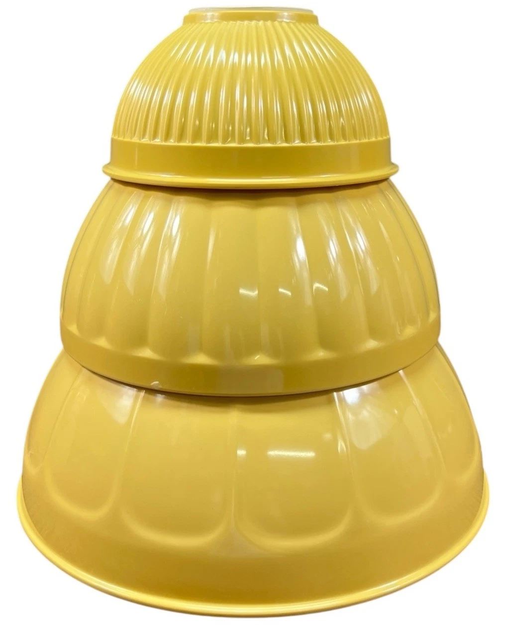 William Sonoma Set of 3 Melamine Nesting Mixing Bowls Yellow Ribbed