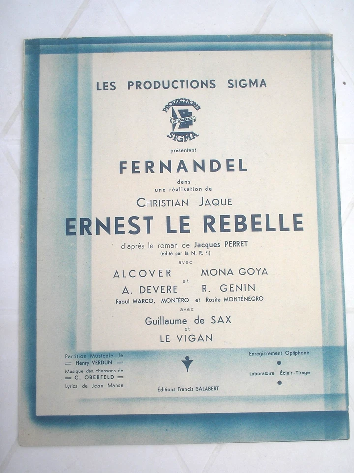 sigma cinéma scenario 1938 , ERNEST LE REBELLE avec fernandel - Photo 1/4