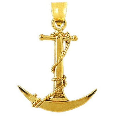 14K Massiv Gold 28mm 3D Schiff Anker mit Matrosen Seil Anhänger