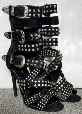 DAMENSCHUHE SCHWARZ NIETEN GOTH STILETTO SCHUHE. Größe UK 3