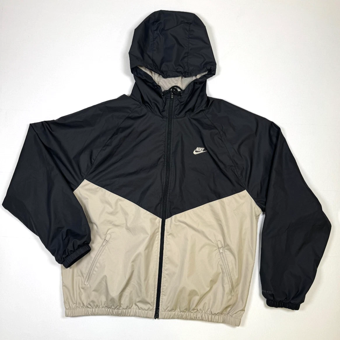 Nike Windrunner Jacket Mens Large Black Tan Hooded Full Zip Storm-FIT Windbreak