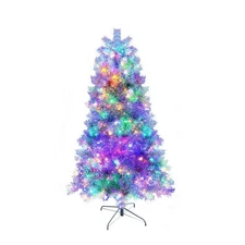 Silver Pre-Lit Artificial Christmas Tree RGB LED LIghtings Hinged Full Xmas Tree