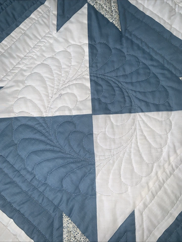 Edredón Cama Corredor Hecho a Mano Azul Blanco Estrellas Ojales Encaje Ribete De Colección 31x78 Foto 4 de 4