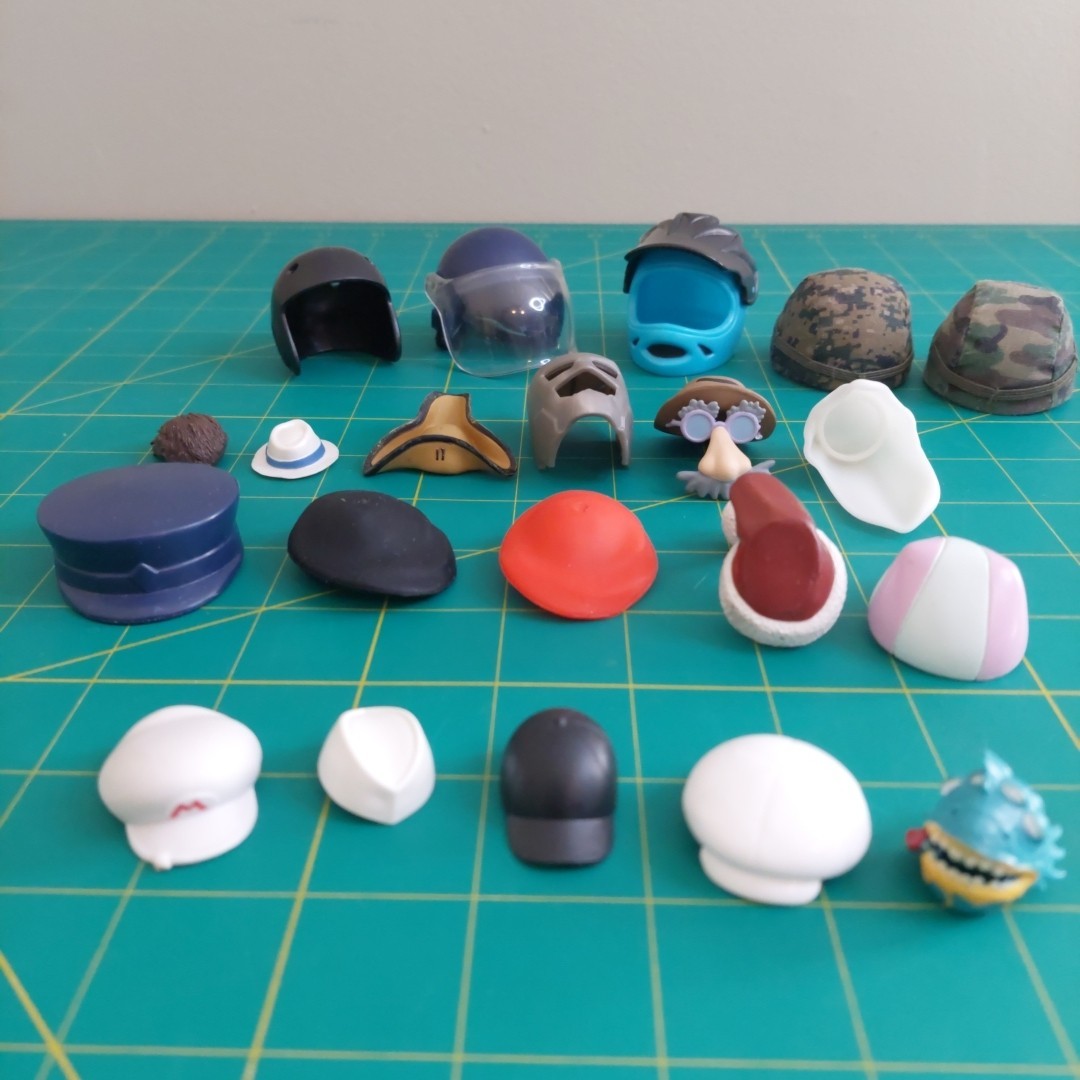 21 Action Figure Helmets and Accessory Lot, Bundle of Toys
