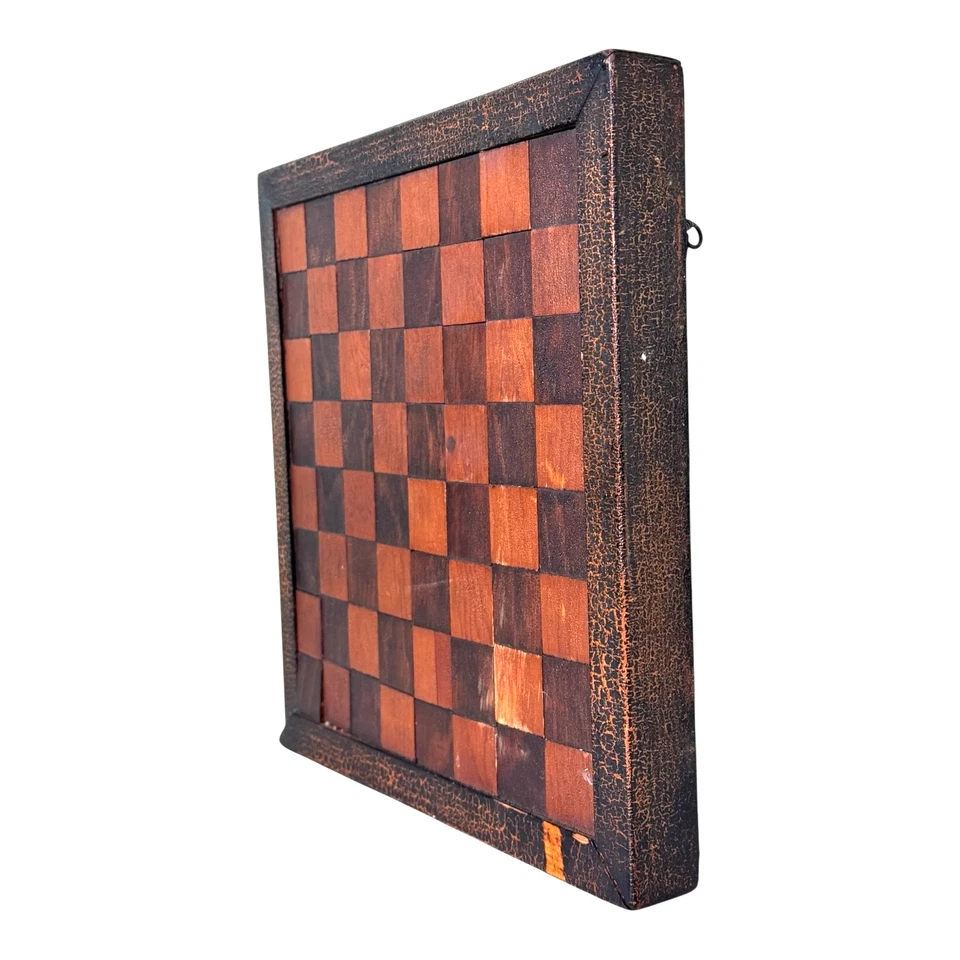 Antique 1800s Folk Art Decorative Inlaid Wood Checker Game Board - Wall Hanging - Image 2 of 4