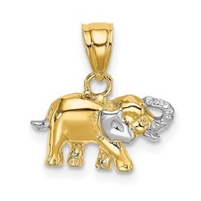 10K Yellow Gold with White Rhodium Small Elephant Charm Pendant 0.86gm L-11.6 mm