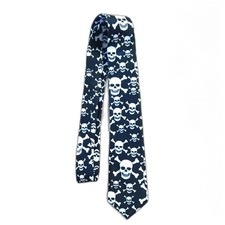 HALLOWEEN Goth Iconic Skulls Cross Bones Necktie Pattern - Black and White 58"