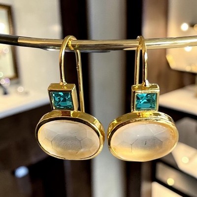 Wunderschöne elegante Retro Ohrringe  funkelnde Steine Gold Türkis Vintage