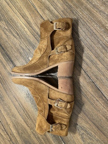 Laurence Dacade Babacar Camel Quilted Round Toe Buckle Suede Boots Size 37 6.5 - Picture 6 of 12