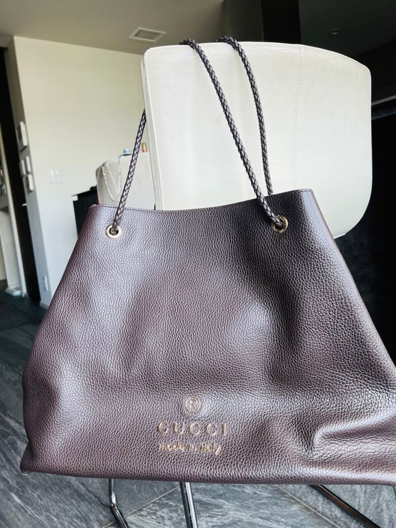 GUCCI Leather Tote Bag Large Charcoal Authentic Excellent Condition thumbnail 3