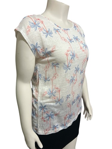 C & C California Size L 100% Linen Top Palm Tree Lobster Print Cap Sleeve NWoT - Picture 2 of 9