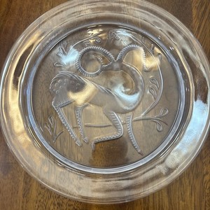 Lalique clear Crystal glass Plate Deco Style Gazelle Xmas 1968 